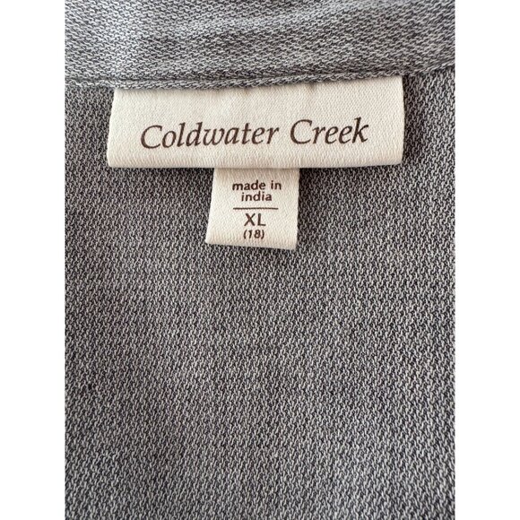 Coldwater Creek XL Embroidered Button-Front Tunic Top Gray 100% Cotton Long Slee - Picture 5 of 16